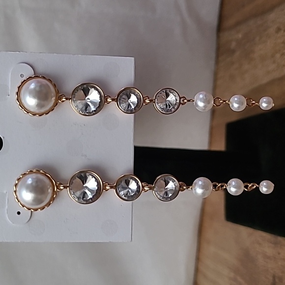 Isaac Mizrahi Faux Pearl & Rhinestone Dangle Earrings - Prom, Homecoming, Formal - Picture 5 of 11